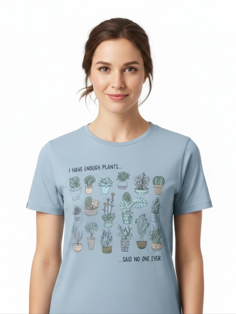 Zoe + Live Light Blue Plant Graphic Tee - 'I Have Enough Plants..Said Noone Ever